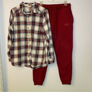 Hurley joggers red and super soft flannel shirt size M both M